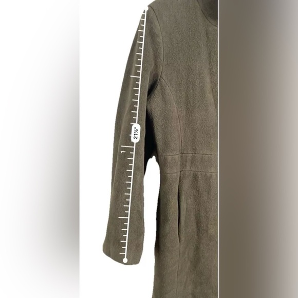 Calvin Klein Angora Wool Blend Trench Coat Olive Green Sz L Mob Wife Mock Neck - Picture 6 of 14